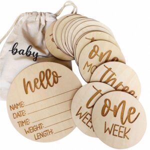 Wooden Milestone Cards and Discs 16pc Set for Baby Photos and First Year Milestones